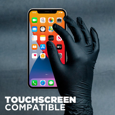 touchscreen compatible black nitrile gloves that are disposable and heavy duty 5.5 mil thick pack saver