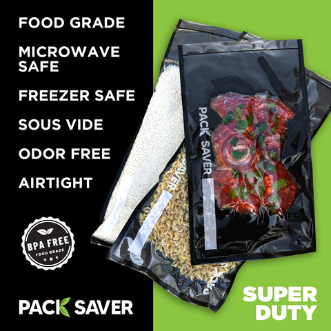 pack saver vacuum sealer bags black color vacuum seal bags food grade microwave safe freezer safe sous vide odor free and airtight