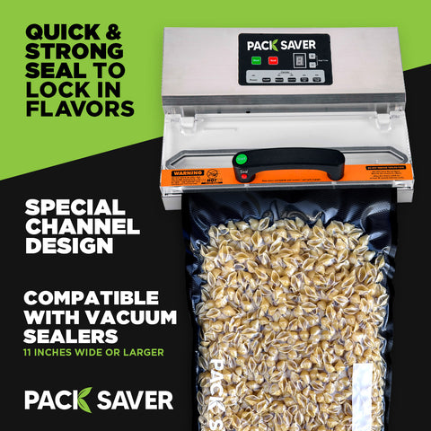 pack saver food saver vacuum seal bags with quick and strong seal to lock in flavors and a special channel design that is compatible with vacuum sealers 11 inches or wider
